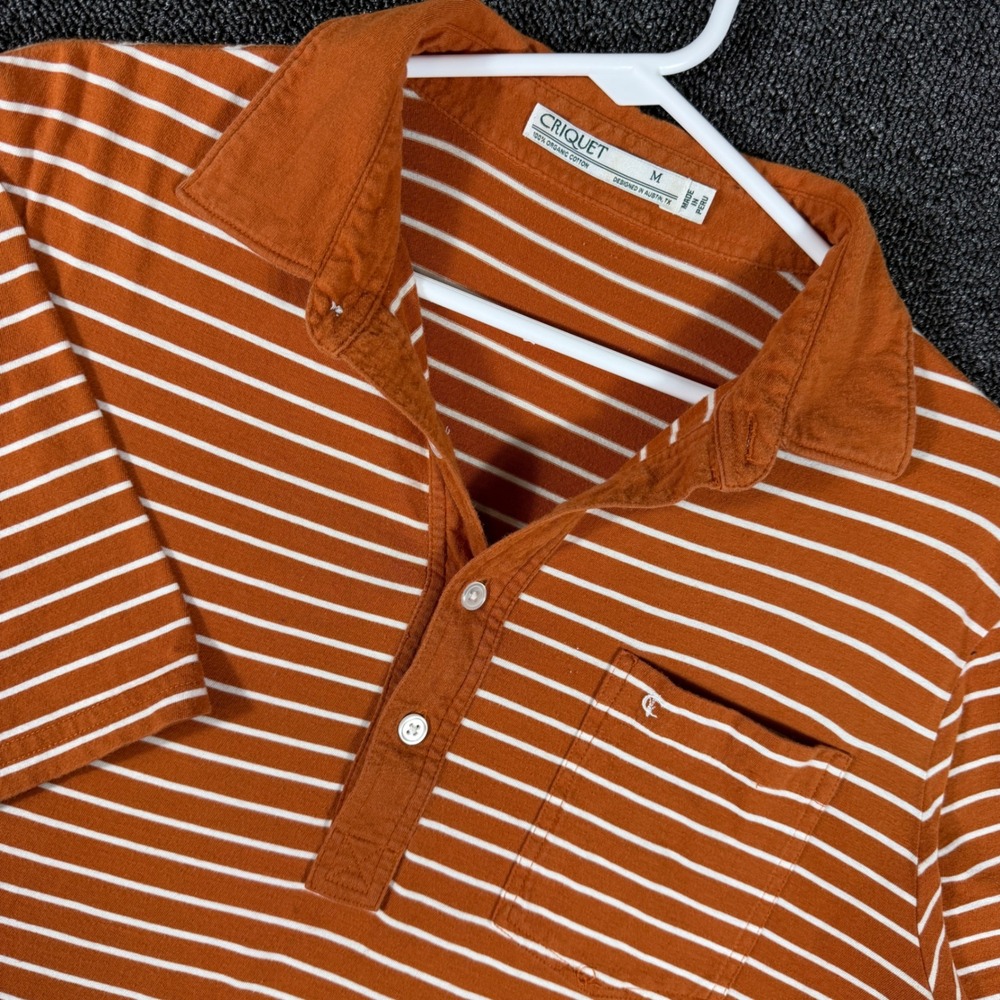 Criquet Men's Organic Cotton Striped Polo Shirt Orange White Size M Short Sleeve
